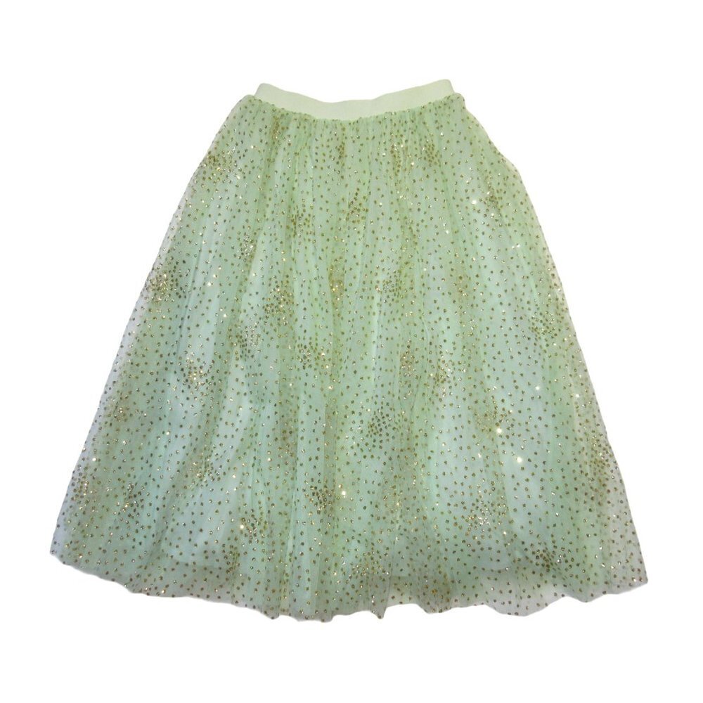 NWT Anthropologie Sydney Shimmer Tulle Midi in Green Glitter Gold Dot Skirt XS - Picture 5 of 10